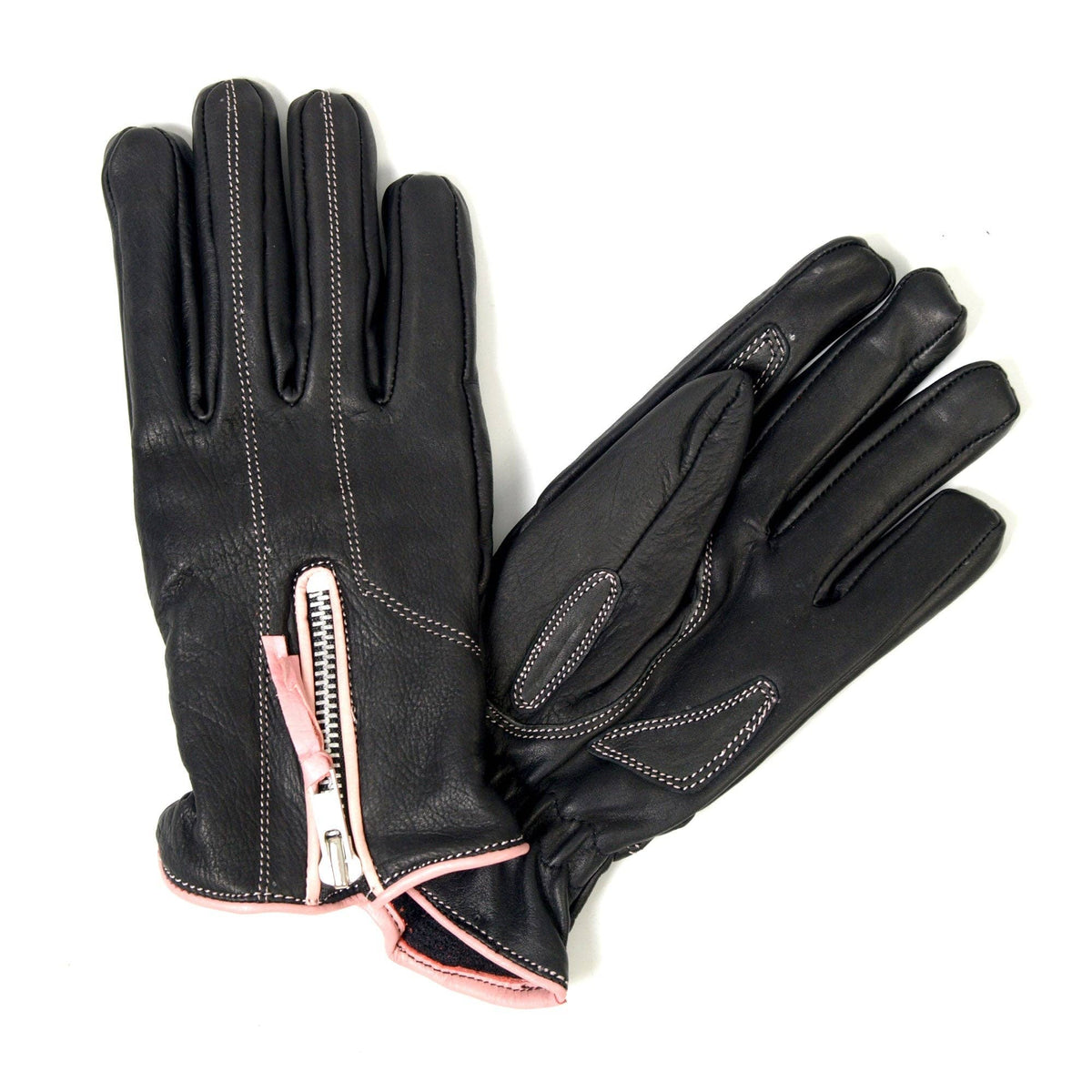 Hot Leathers GVL1009 Ladies Driving Gloves with Pink Piping: BKPK / XL