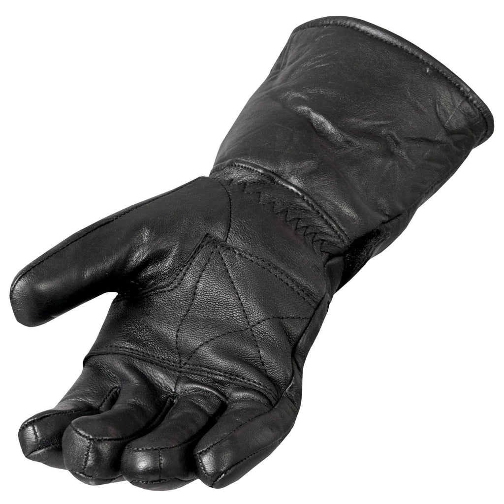 Hot Leathers GVM1001 Men's Black Leather Gauntlet Glove with Quilted Lining: BLK / M