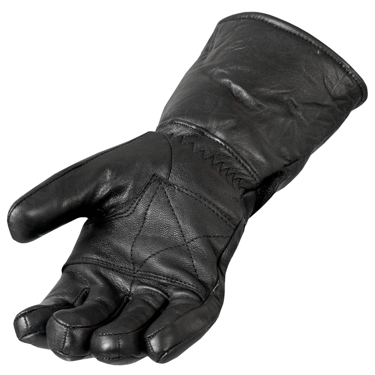 Hot Leathers GVM1001 Men's Black Leather Gauntlet Glove with Quilted Lining: BLK / M