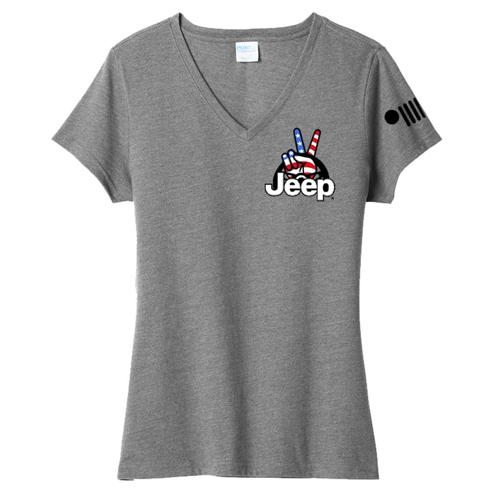 Ladies V-Neck Jeep® Wave USA - Graphite Heather: Heather Grey