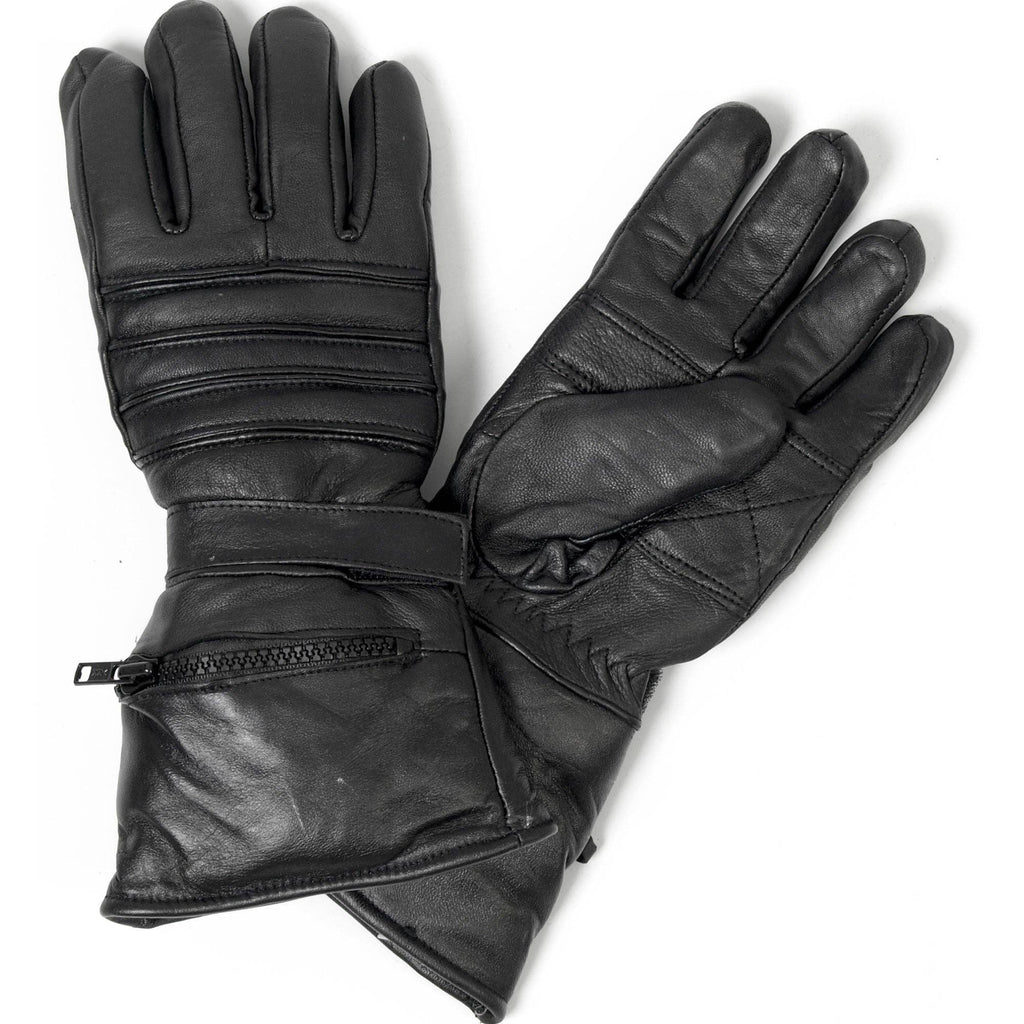 Hot Leathers GVM1001 Men's Black Leather Gauntlet Glove with Quilted Lining: BLK / S
