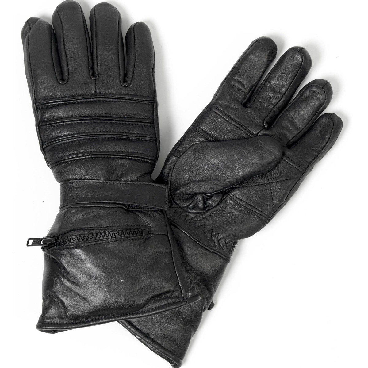 Hot Leathers GVM1001 Men's Black Leather Gauntlet Glove with Quilted Lining: BLK / M