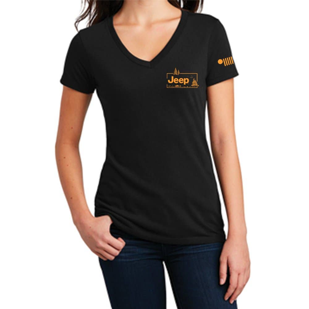 Ladies V-Neck - Jeep® Sasquatch Family: Black / 2XL