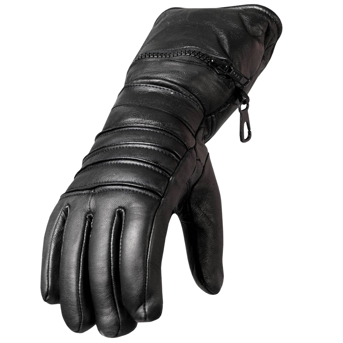 Hot Leathers GVM1001 Men's Black Leather Gauntlet Glove with Quilted Lining: BLK / S