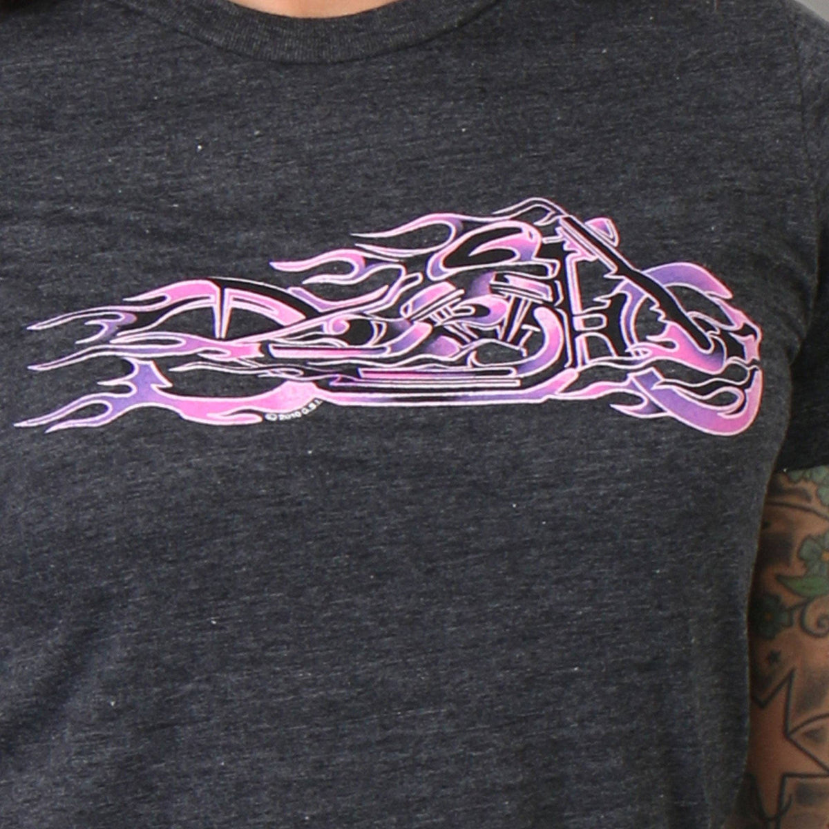 Hot Leathers Ladies Pink and Purple Fire Bobber Full Cut Motorcycle Shirt