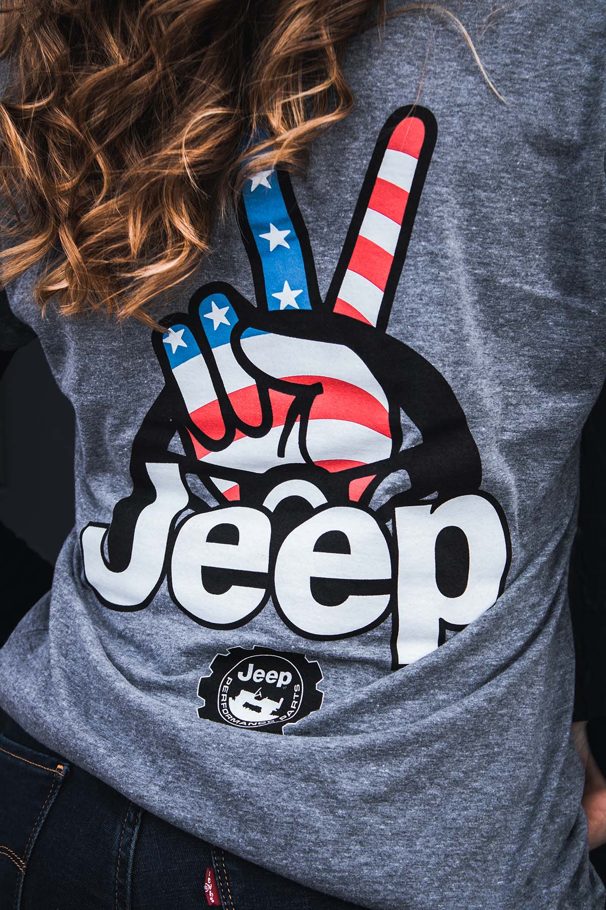 Ladies V-Neck Jeep® Wave USA - Graphite Heather: Heather Grey