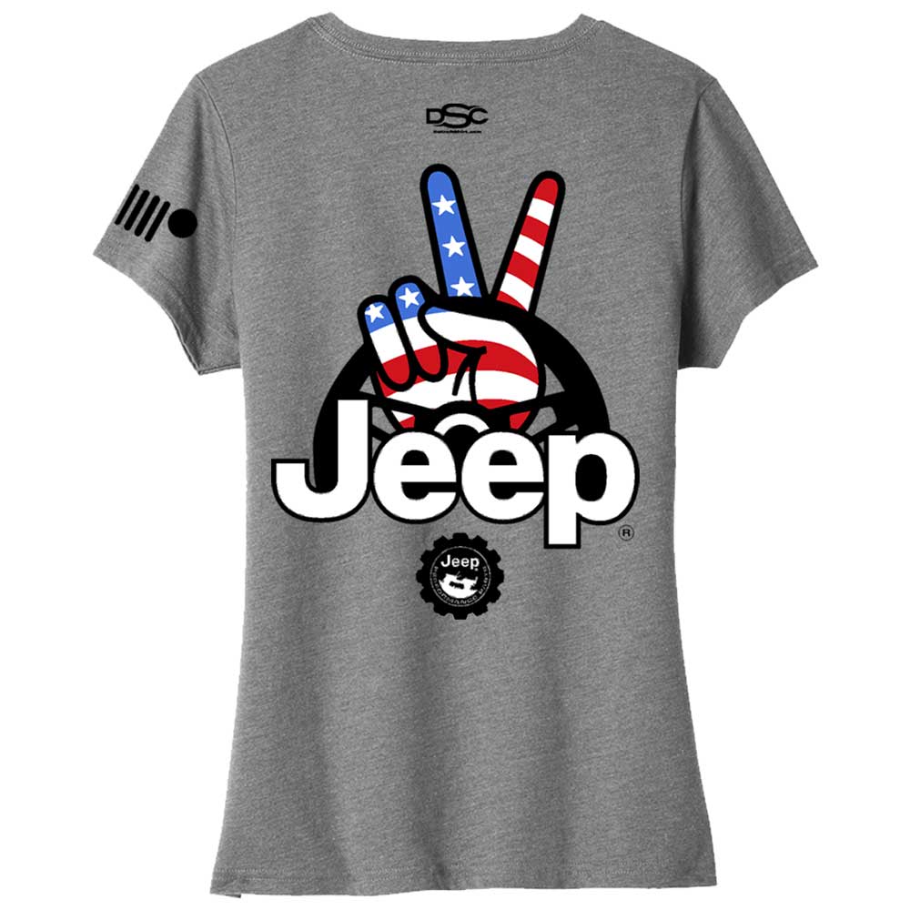 Ladies V-Neck Jeep® Wave USA - Graphite Heather: Heather Grey