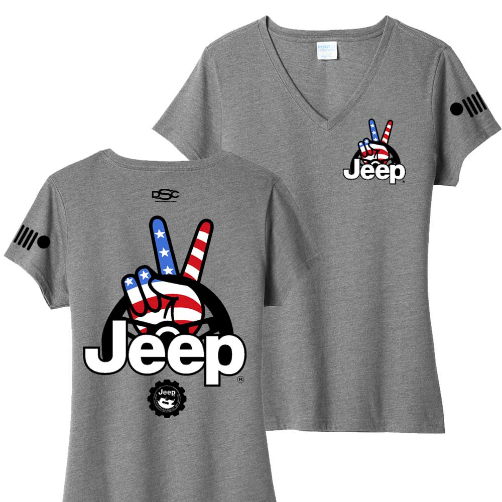 Ladies V-Neck Jeep® Wave USA - Graphite Heather: Heather Grey