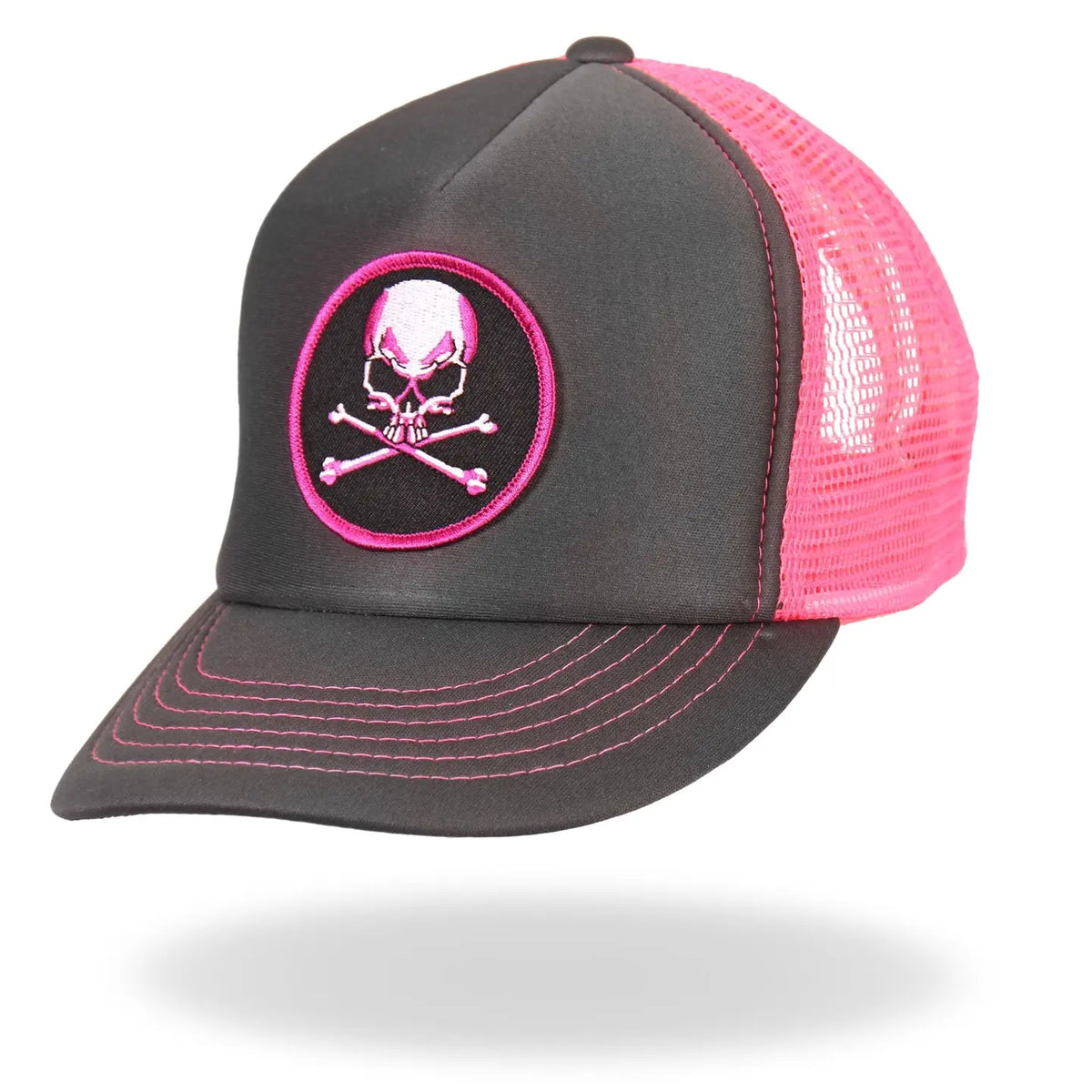 Skull & Crossbones Trucker Hat – Grey & Pink