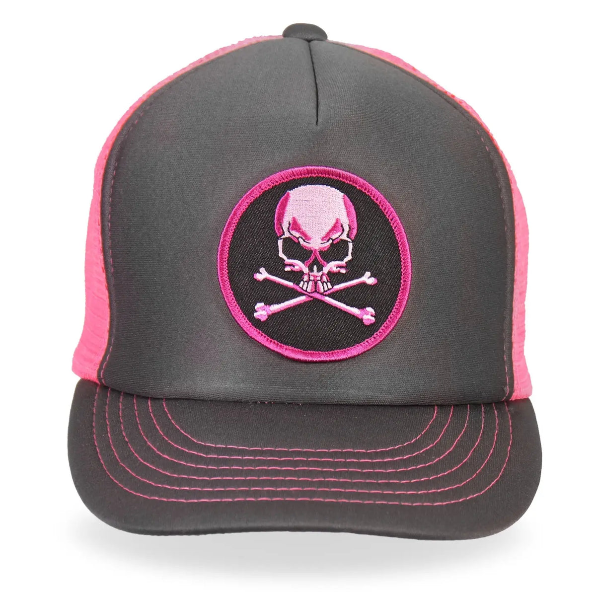 Skull & Crossbones Trucker Hat – Grey & Pink